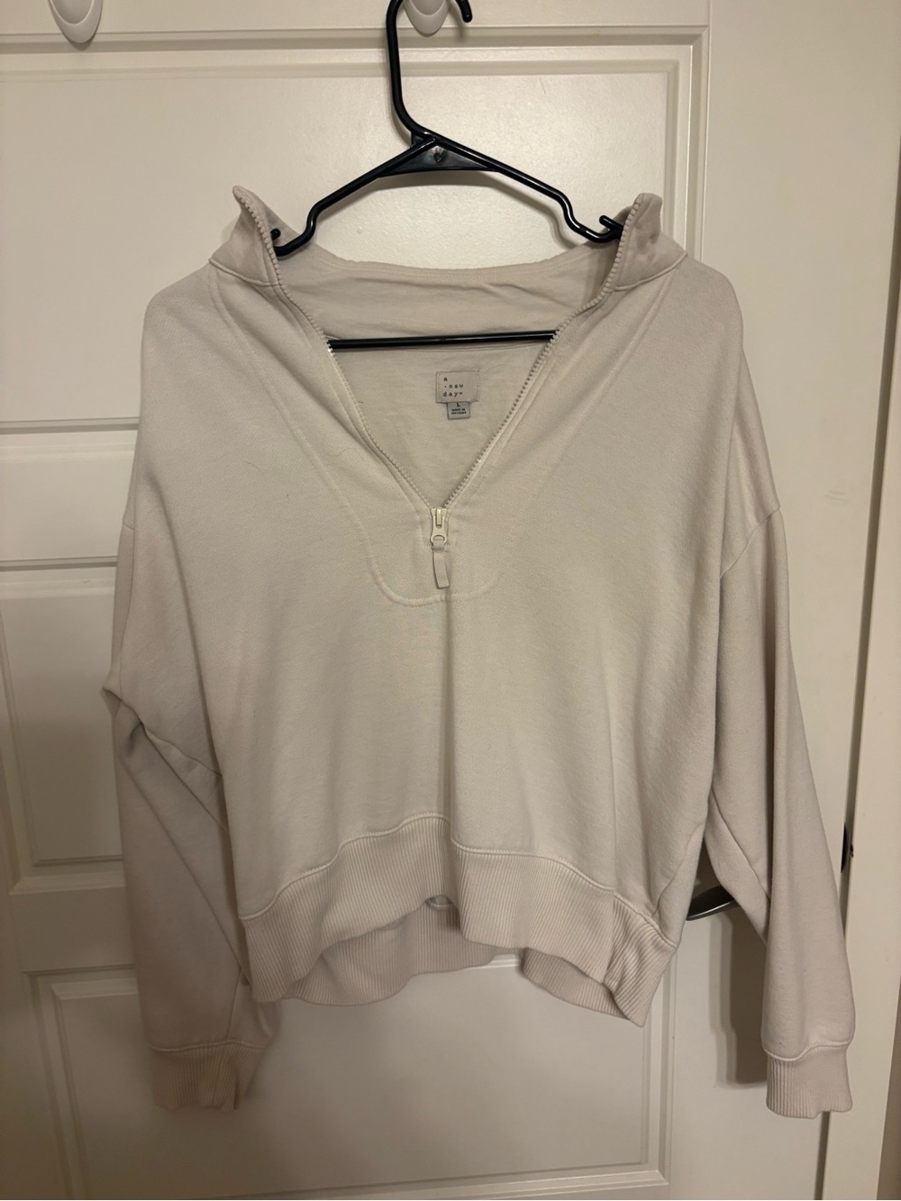 A New Day Cropped Half-Zip Sweatshirt Pullover Cream Comfy Athletic - Womens L
